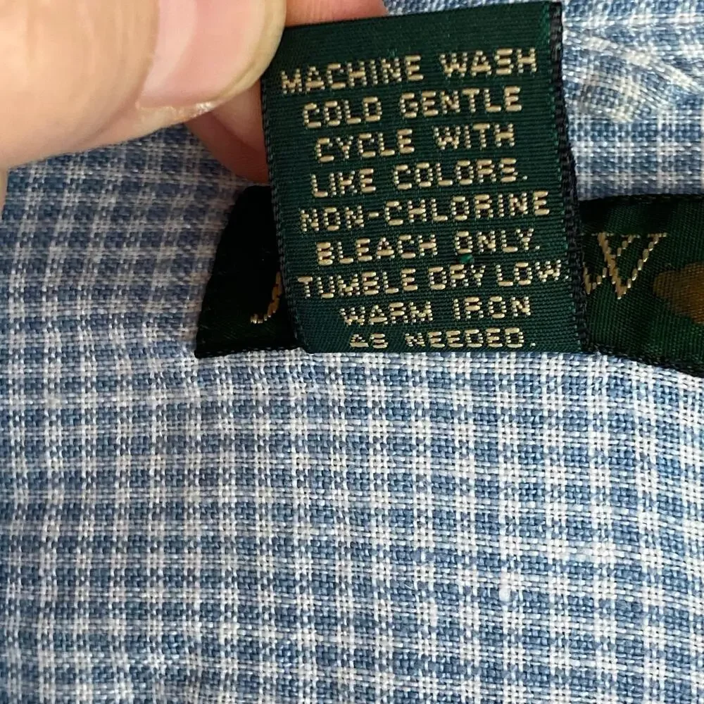 Vintage J. Crew Oarsman Gingham Check 100% Linen Button Up Shirt Blue